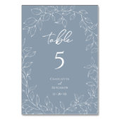 Stoffig Blauw Minimaal Blad Trouwtafel Nummer Kaart (Achterkant)