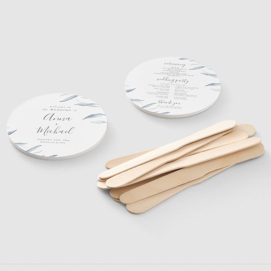 Stoffig blauw minimaal groen rustiek huwelijksprog handwaaier (Niet-gemonteerd)