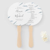 Stoffig blauw minimaal groen rustiek huwelijksprog handwaaier (Voorkant en achterkant)