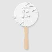 Stoffig blauw minimaal groen rustiek huwelijksprog handwaaier (Voorkant)