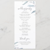 Stoffig blauw minimaal groen rustiek huwelijksprog menu (Achterkant)