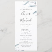 Stoffig blauw minimaal groen rustiek huwelijksprog menu (Voorkant)