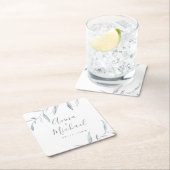 Stoffig blauw minimal groen botanische bruiloft kartonnen onderzetters (Insitu)