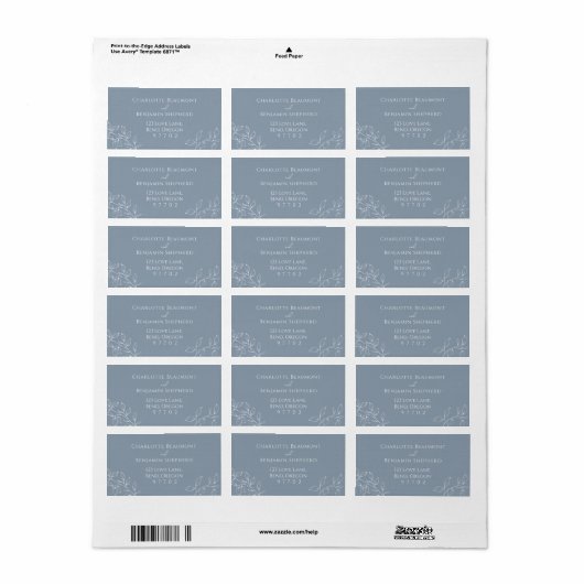 Stoffig Blauw Minimal Leaf Bruiloft Adres Label (Full Sheet)