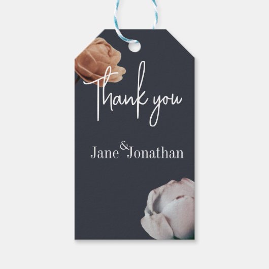 Stoffig blauw minimale bloei cadeaulabel (Voorkant)