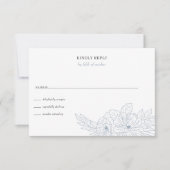 Stoffig Blauw Minimale Elegante Bloemen Schets Bru RSVP Kaartje (Voorkant)