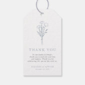 Stoffig blauw minimalistisch bloemenboeket bruilof cadeaulabel (Achterkant)