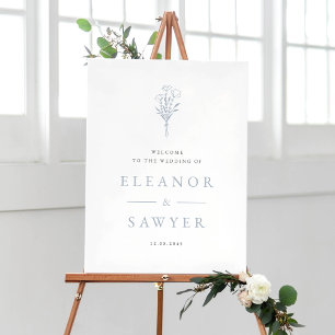 Stoffig blauw minimalistisch bloemenboeket bruilof poster
