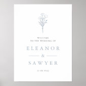 Stoffig blauw minimalistisch bloemenboeket bruilof poster (Voorkant)