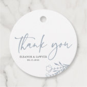 Stoffig blauw minimalistisch boeket bruiloft bedan bedankjes labels (Voorkant)