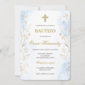 Stoffig blauw minimalistisch doopsel Spaans Kaart (Voorkant)