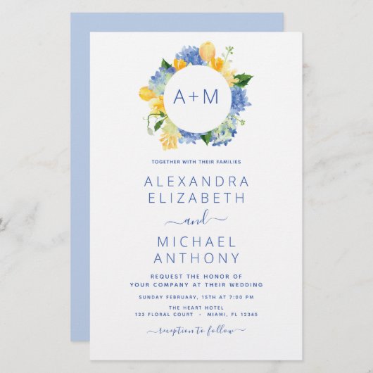 Stoffig Blauw Minimalistisch Modern Elegant Monogr (Voorkant / Achterkant)