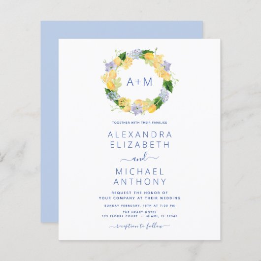 Stoffig Blauw Minimalistisch Modern Elegant Monogr (Voorkant / Achterkant)