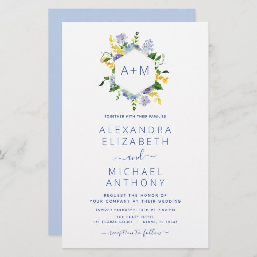 Stoffig Blauw Minimalistisch Modern Elegant Monogr (Voorkant / Achterkant)