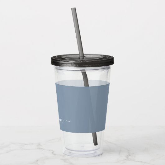 Stoffig Blauw Minimalistisch Modern Elegant Monogr Acryl Drinkbeker (Links)