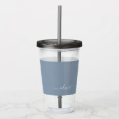 Stoffig Blauw Minimalistisch Modern Elegant Monogr Acryl Drinkbeker (Voorkant)