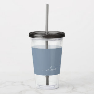 Stoffig Blauw Minimalistisch Modern Elegant Monogr Acryl Drinkbeker