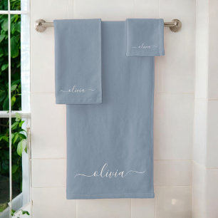 Stoffig Blauw Minimalistisch Modern Elegant Monogr Bad Handdoek