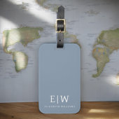 Stoffig Blauw Minimalistisch Modern Elegant Monogr Bagagelabel