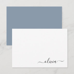 Stoffig Blauw Minimalistisch Modern Elegant Monogr Bedankkaart