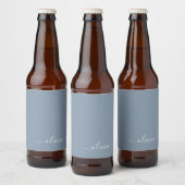 Stoffig Blauw Minimalistisch Modern Elegant Monogr Bier Etiket (Flessen)