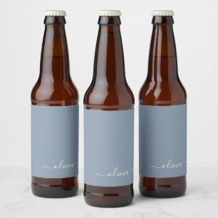 Stoffig Blauw Minimalistisch Modern Elegant Monogr Bier Etiket