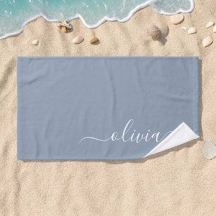 Stoffig Blauw Minimalistisch Modern Elegant Monogr Handdoek