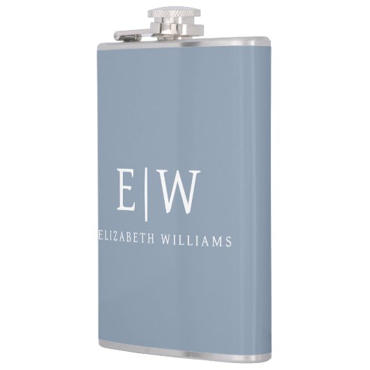 Stoffig Blauw Minimalistisch Modern Elegant Monogr Heupfles (Links)