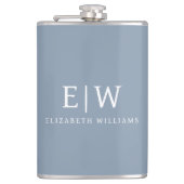 Stoffig Blauw Minimalistisch Modern Elegant Monogr Heupfles (Voorkant)