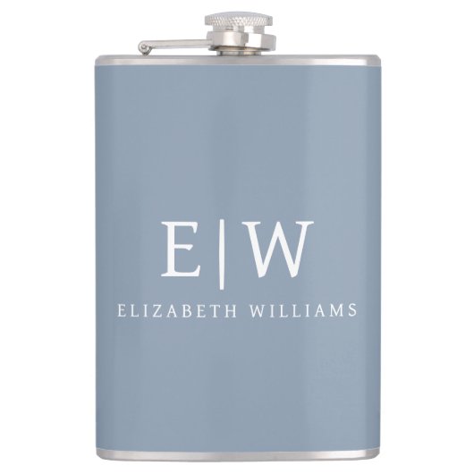 Stoffig Blauw Minimalistisch Modern Elegant Monogr Heupfles (Voorkant)