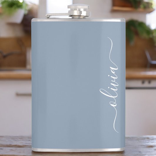 Stoffig Blauw Minimalistisch Modern Elegant Monogr Heupfles