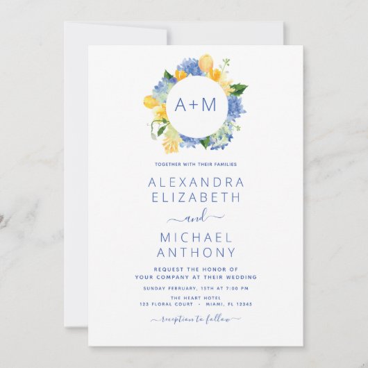 Stoffig Blauw Minimalistisch Modern Elegant Monogr Kaart (Voorkant)