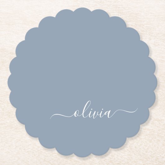 Stoffig Blauw Minimalistisch Modern Elegant Monogr Kartonnen Onderzetters (Voorkant)