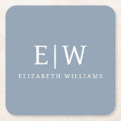 Stoffig Blauw Minimalistisch Modern Elegant Monogr Kartonnen Onderzetters (Voorkant)