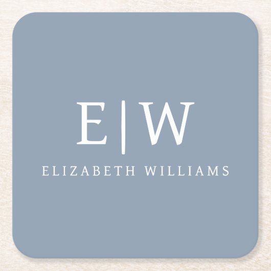 Stoffig Blauw Minimalistisch Modern Elegant Monogr Kartonnen Onderzetters (Voorkant)