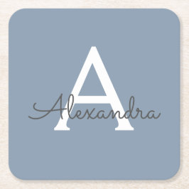 Stoffig Blauw Minimalistisch Modern Elegant Monogr Kartonnen Onderzetters