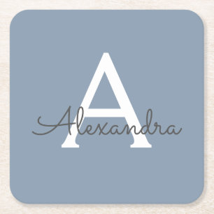 Stoffig Blauw Minimalistisch Modern Elegant Monogr Kartonnen Onderzetters