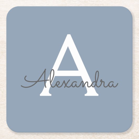 Stoffig Blauw Minimalistisch Modern Elegant Monogr Kartonnen Onderzetters (Voorkant)