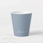 Stoffig Blauw Minimalistisch Modern Elegant Monogr Latte Mok (Voorkant)