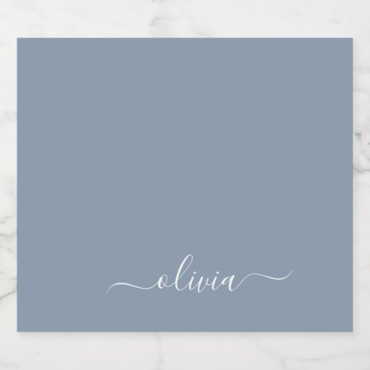 Stoffig Blauw Minimalistisch Modern Elegant Monogr Likeurfles Etiket (Enkel label)