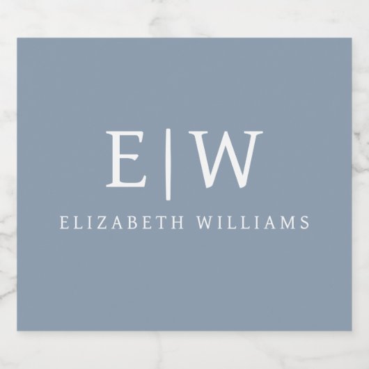 Stoffig Blauw Minimalistisch Modern Elegant Monogr Likeurfles Etiket (Enkel label)