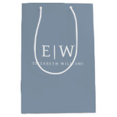 Stoffig Blauw Minimalistisch Modern Elegant Monogr Medium Cadeauzakje (Voorkant)