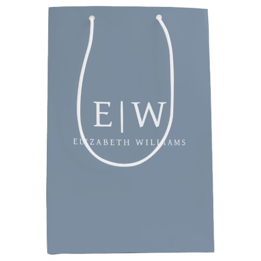 Stoffig Blauw Minimalistisch Modern Elegant Monogr Medium Cadeauzakje (Voorkant)