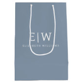 Stoffig Blauw Minimalistisch Modern Elegant Monogr Medium Cadeauzakje (Achterkant)