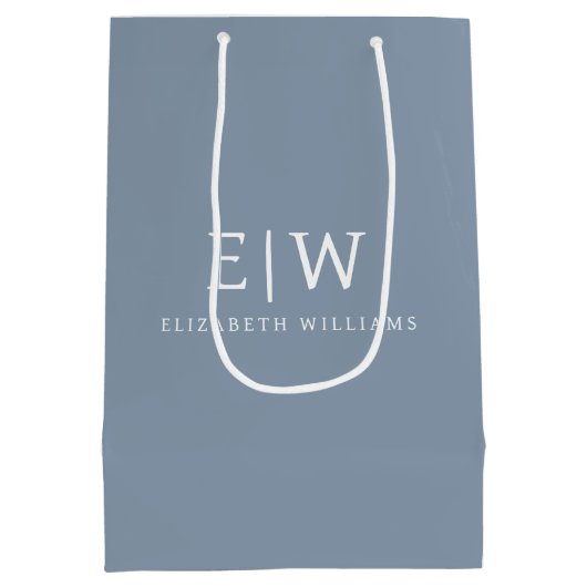 Stoffig Blauw Minimalistisch Modern Elegant Monogr Medium Cadeauzakje (Achterkant)