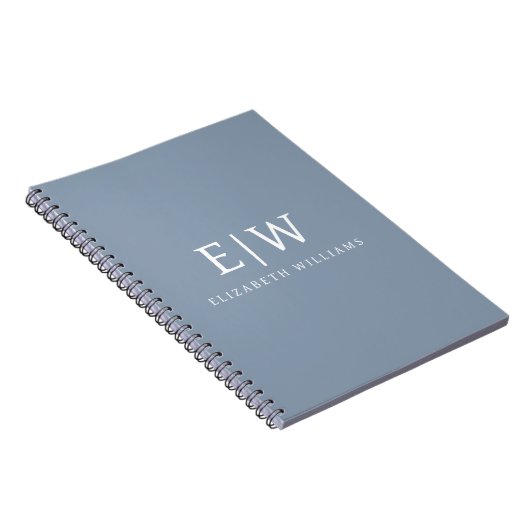Stoffig Blauw Minimalistisch Modern Elegant Monogr Notitieboek (Rechterzijde)