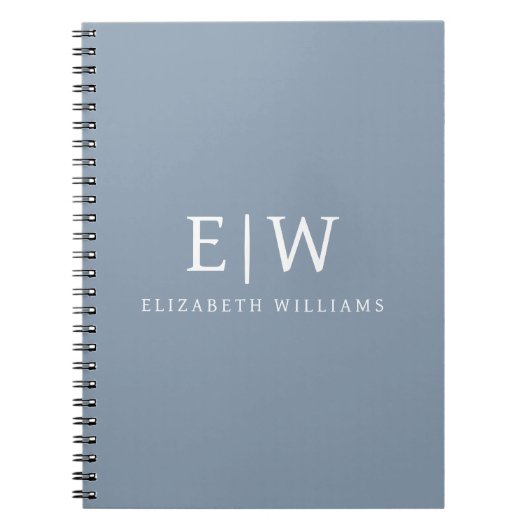 Stoffig Blauw Minimalistisch Modern Elegant Monogr Notitieboek (Voorkant)