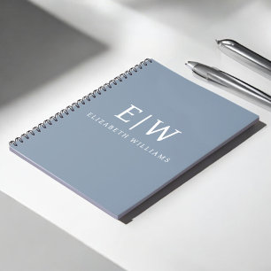 Stoffig Blauw Minimalistisch Modern Elegant Monogr Notitieboek