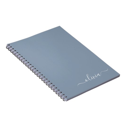 Stoffig Blauw Minimalistisch Modern Elegant Monogr Notitieboek (Rechterzijde)