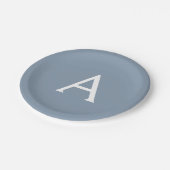 Stoffig Blauw Minimalistisch Modern Elegant Monogr Papieren Bordje (Gekanteld)